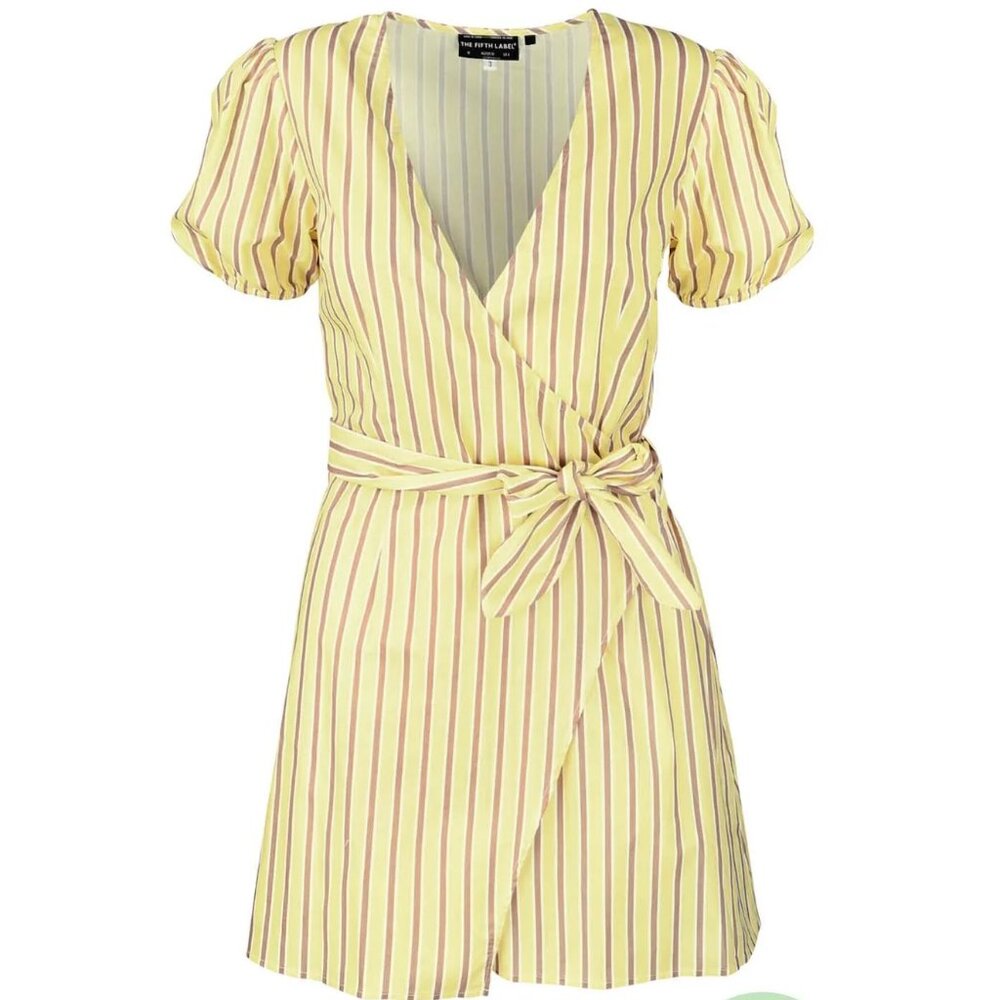 Yellow Striped Wrap Dress